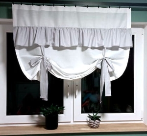 Roletka bawełniana , panel z falbanką , biało-szara